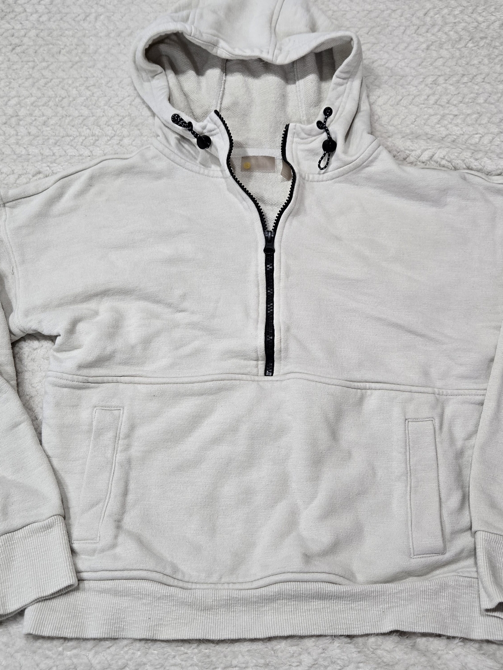 Zella Cream Fleece Cropped Half Zip Hoodie Kangaroo Pocket Sz XS